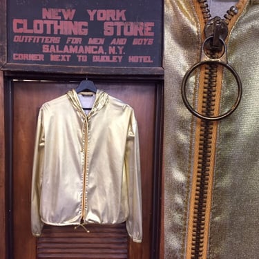 Vintage 1960’s Gold Metallic Glam Rock Hooded Jacket, Vintage Gold, Glam Rock, Vintage Hoodie, Vintage Clothing 
