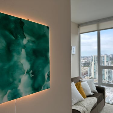 Original, Abstract, Emerald Painting, Alcohol Ink, Resin 