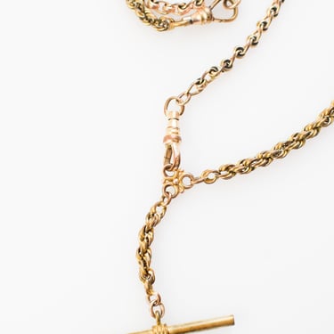 Antique 10kt Gold-filled Fob Chain Necklace with T-Bar | 19" | Late Victorian/Edwardian Chunky Mixed Gold Fob Necklace 