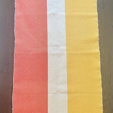 Vintage Red, White & Yellow Stripe Fringe Cotton 2’ by 4’ Accent Rug 