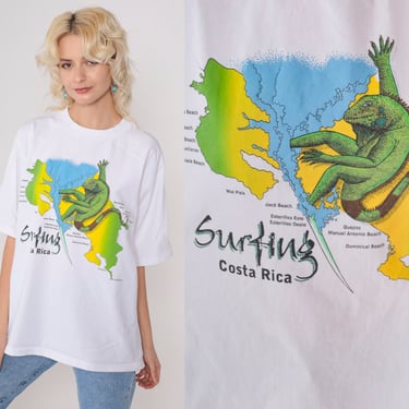 Costa Rica Shirt 90s Surfing Iguana Tshirt Tropical Graphic Single Stitch Surf White Travel Destination T Shirt Vintage 1990s Extra Large xl 