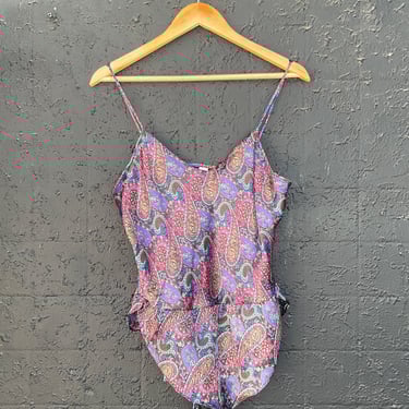 80s Purple Paisley Romper Negligee