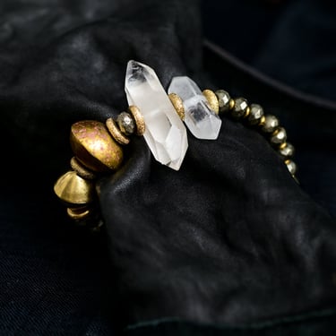 Double Pointed Crystal and Pyrite Bracelet
