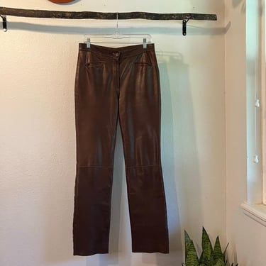 Vintage Brown Soft Leather Handmade Stitched High Rise Indie Boho Pants Size S 