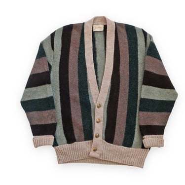 vintage striped cardigan / green cardigan / 1950s Jantzen green striped Kurt Cobain wool cardigan Large 