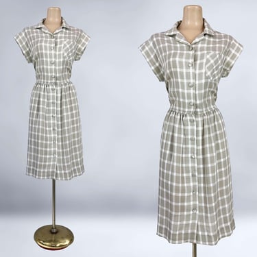 VINTAGE 70s 80s Windowpane Plaid Shirtwaist Dress Size 14 Plus Size 