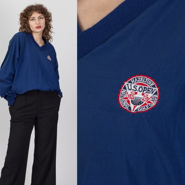Vintage 1991 US Open Windbreaker Pullover - Men's Large | 90s Navy Blue V Neck Tennis Sweatshirt 
