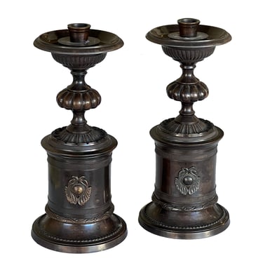 Pair Empire Style Bronze Candle Holders