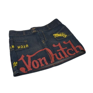Vintage 1990s VON DUTCH Originals Denim Mini Skirt, Hot Rod Low Rise Y2K Fashion, 90s Clothing, Made in USA, Medium, Vintage Clothing 
