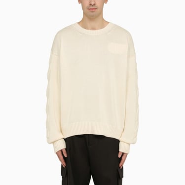 Off-White Cream Crewneck Sweatshirt With Diagonal Embroidery Men