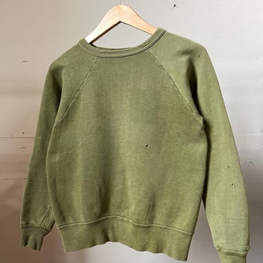 XS SM, Vintage 1960s 1950s Health Knit Green Cotton Sweatshirt, Thrashed, Junior 