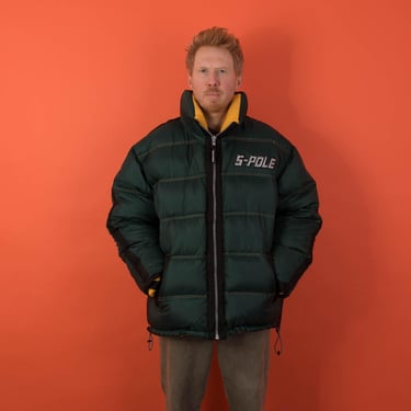 Rare vintage South Pole reversible puffer jacket in green and yellow - XL 