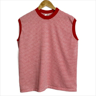 1970s red and white striped muscle shirt - size 42-44 
