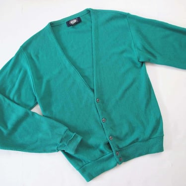 Vintage  Teal Green Cardigan M - 1980s Grandpa Grunge Cardigan Sweater - Preppy Academia Oversized Baggy Cardigan 
