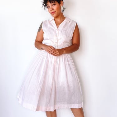 1960s Powder Pink Button Up Dress, sz. M/L
