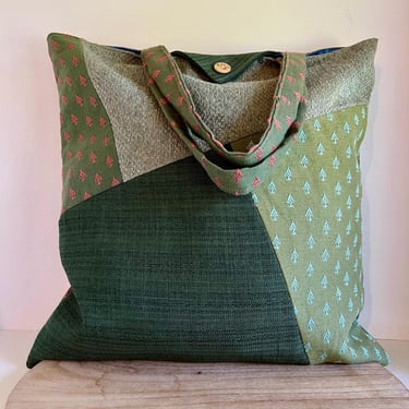 Handmade Large Oversized Green Cottage Granola Patchwork Tote Bag 