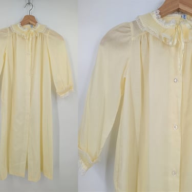 Vintage Sixties Saks Fifth Avenue Girl's Yellow Button Front Long Sleeve Nightgown - Girl's Large Night Gown 
