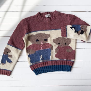 cottagecore sweater 80s 90s vintage teddy bear pink blue wool granny sweater 
