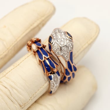 Alexis NY Diamond Snake Coil Ring in 18 Karat Rose Gold with Sapphire and Enamel