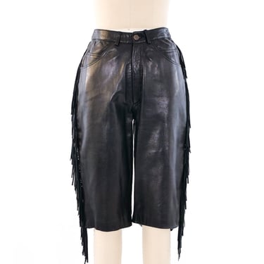 Fringe Trimmed Leather Shorts
