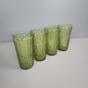 Set of 4 Anchor Hocking Tahiti Avocado Green Glass Drinking Glasses 