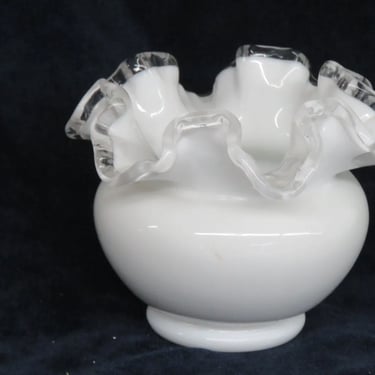 Fenton Silver Crest White Milk Glass Ruffled Rim Vase 3888B