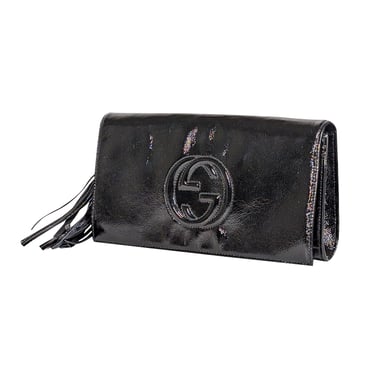 Gucci - Black Patent Leather Tassel Trim Long Clutch