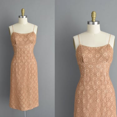 1950s vintage dress | Beautiful Spiderweb Cotton Lace Cocktail Party Pencil Skirt Dress | Small | 50s dress 