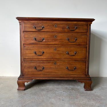 18th Century English George III Solid Mahogany Chest W/ Four Drawers 