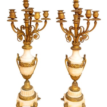 Louis XVI Ormolu and White Marble Candelabra, Pair