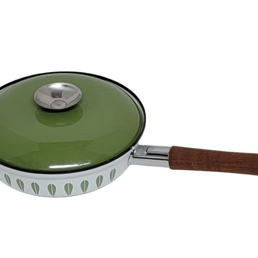 Cathrineholm Green and White Enamel Lotus Skillet with Lid 