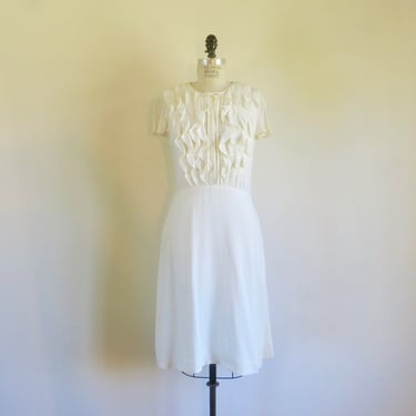 Valentino Ivory Creme Silk Dress Ruffle Bodice Short Sleeves Formal Bridal Wedding Bridesmaid Party Italian Designer 2000's Size 8 Medium 