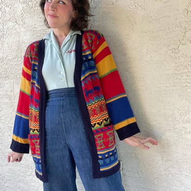1970s acrylic striped southwestern style knit sweater by Collage 
