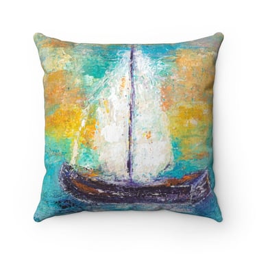 Sail Boat Original Art Throw Decorative Pillow ~ Sail Boat Art Print ~ Boat Print Pillow ~ Beach House Décor ~ Nautical Interior Décor 