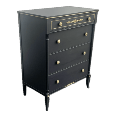 Black and Gold Highboy Vintage Dresser