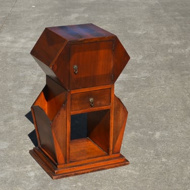Art Deco Smoking Cabinet Side Table with Door & Drawer and Magazine Pockets, circa 1920s 