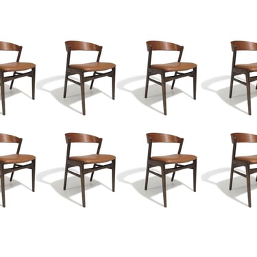 Eight Folke Ohlsson for Dux Curved Back Walnut Danish Dining Chairs