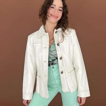 90s White Leather Jacket