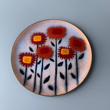Small Floral Motif Enamel Ring Dish Plate 