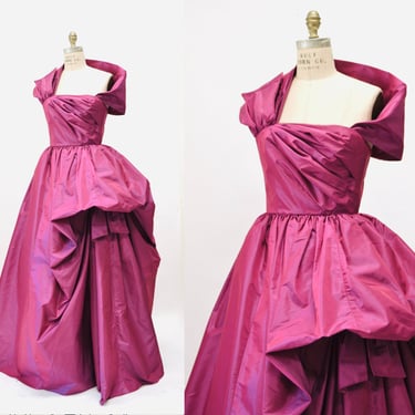80s Vintage Pink Purple Party Dress XXS XS Small Victor Costa// 80s 90s Vintage Purple Ball Gown Prom Dress Strapless Evening Gown Pink 