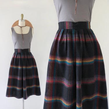 wool plaid library skirt - 28.5 - vintage 70s womens size s small below knee classic academia prep school fall pockets 