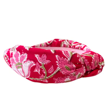 Red Floral Block Print Knotted Headband