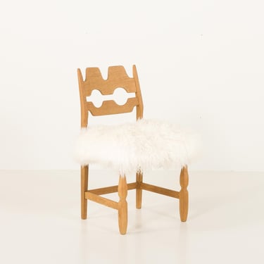 Oak Razor Blade chair in natural sheepskin by Henning Kjaernulf, 1960s 