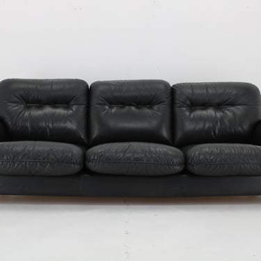 1970s 3-Seater Sofa in Black Leather, Italy / Vintage Sofa / Black Colour / Mid-century / 