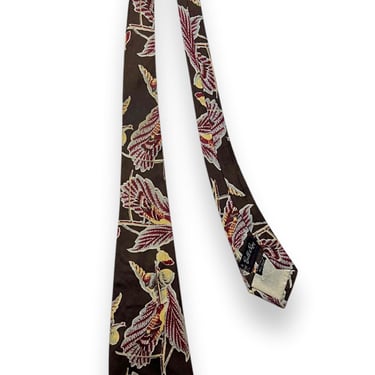 Vintage 1930s/1940s CHENEY CRAVATS Silk Neck Tie ~ Art Deco / Rockabilly / VLV ~ Atomic ~ Birds / Leaf / Autumn / Print 