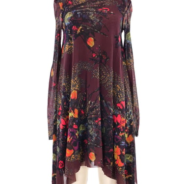 Jean Paul Gaultier Burgundy Floral Printed Mesh Dress