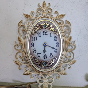 Vintage Ornate Mid Century Plug In Wall Clock 