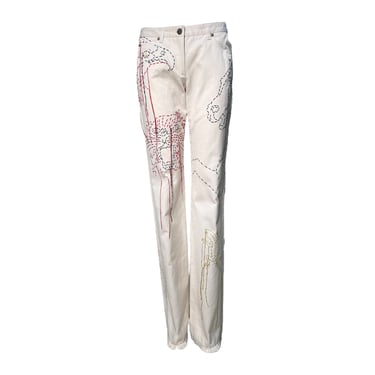 Stella McCartney for Chloé S/S 2000 Ivory Embroidered Animal Jeans, Limited Edition