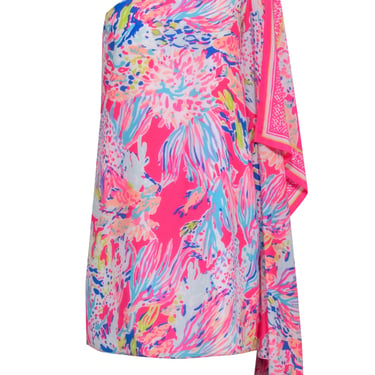 Lilly Pulitzer - Pink &amp; Multi Color Print One Shoulder Shift Dress Sz 0