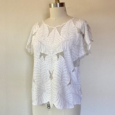 1980s White Cutwork rayon blouse 